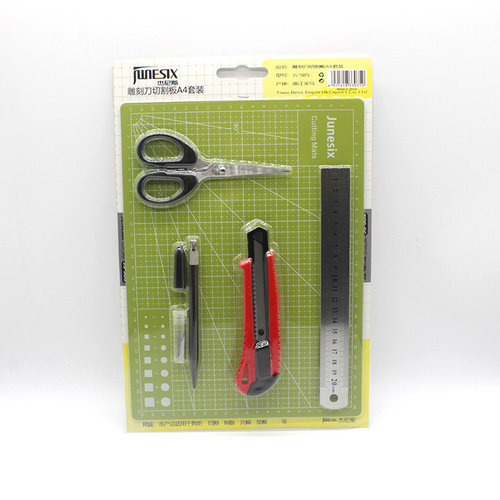 JS-909 Handbook Art Pen Knife A4 Cutting Pad Set Engraving Pen Knife Steel Rule Cutting Board Five-piece Set