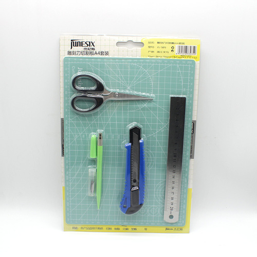 JS-909 Handbook Art Pen Knife A4 Cutting Pad Set Engraving Pen Knife Steel Rule Cutting Board Five-piece Set