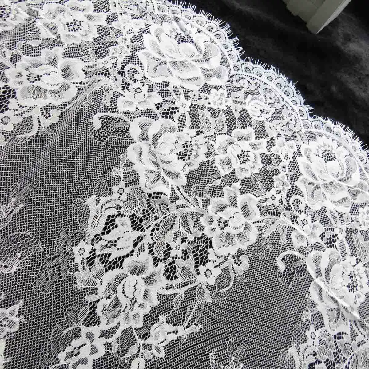 Lace Fabric (Fashion Lace) Floral Eyelash Lace, White, 150 / 300 cm Width