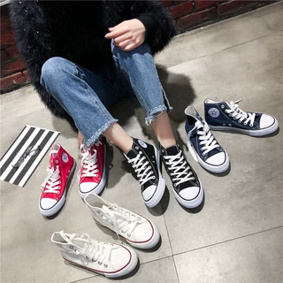 帆布鞋女2026秋季高低帮女学生百搭平底鞋系带韩版休闲鞋小白鞋潮