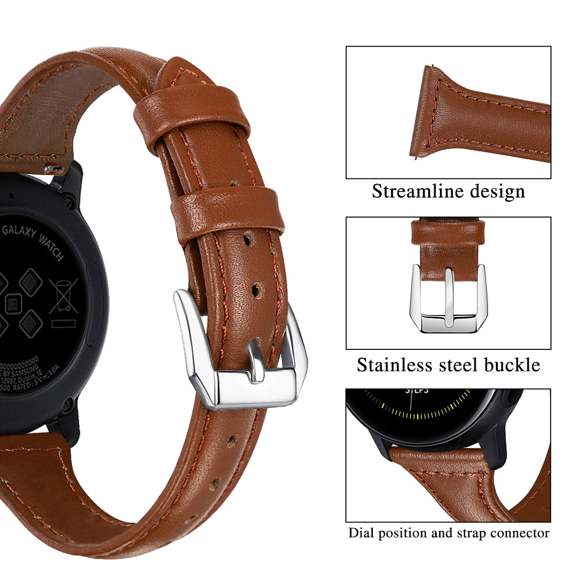 Adecuado para Samsung Galaxy reloj activo reloj inteligente primera capa de piel de vaca correa de cuero retráctil