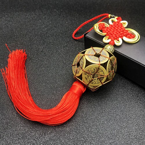 Wholesale hand-woven pure copper Ten Emperors money Lutong copper coin ball knot car pendant gift Feng Shui ornaments