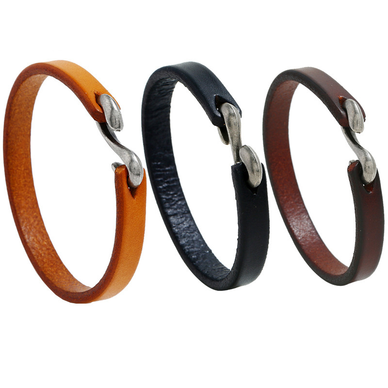 European and American Cross-border New Retro Simple Cowhide Bracelet Men's Jewelry Fashion All-match Punk Rock Leather Bracelet