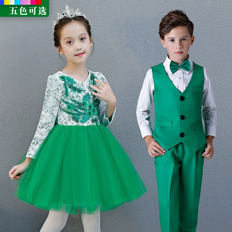 Новогодний детский праздничный костюм для хора для мужчин и женщин, платье с блестками, платье принцессы, вуаль, платье для выступлений в китайском стиле