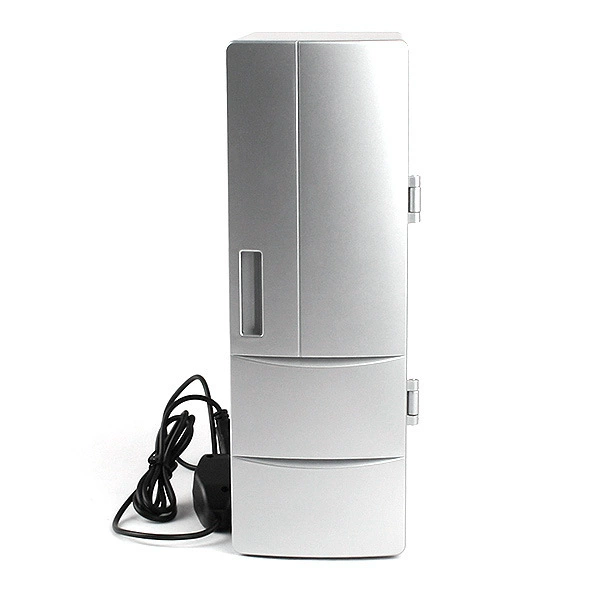 USB Mini Refrigerator, Dual‑Use Cooling & Heating, 5V USB, Fits Two Cans, LED Light