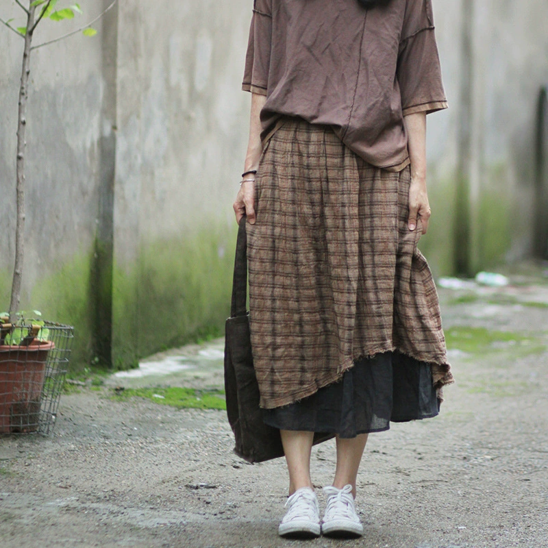 Summer thin retro soft skirt, cotton and linen