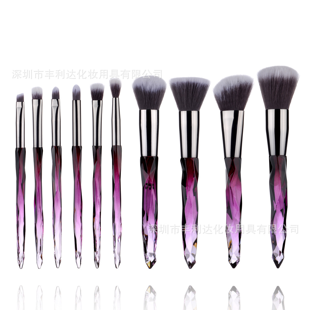 Fenglida 10 pinceles de maquillaje de cristal traje transparente diamante mango ventilador cepillo al por mayor sombra de ojos cepillo herramientas de maquillaje
