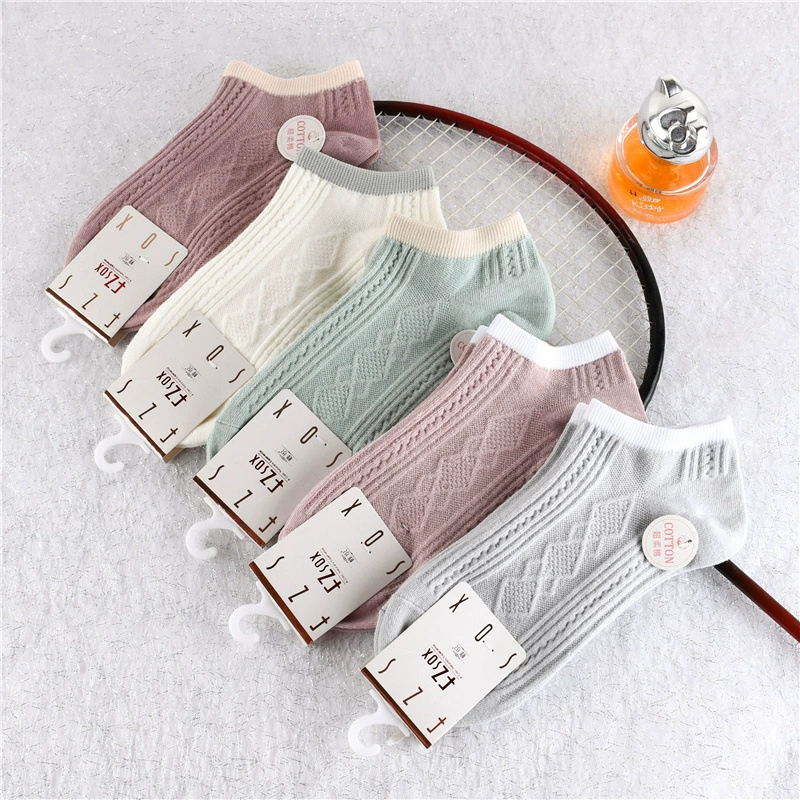 Breathable Japanese‑style invisible socks, Korean design, 70–80% cotton, pastel colors, wholesale