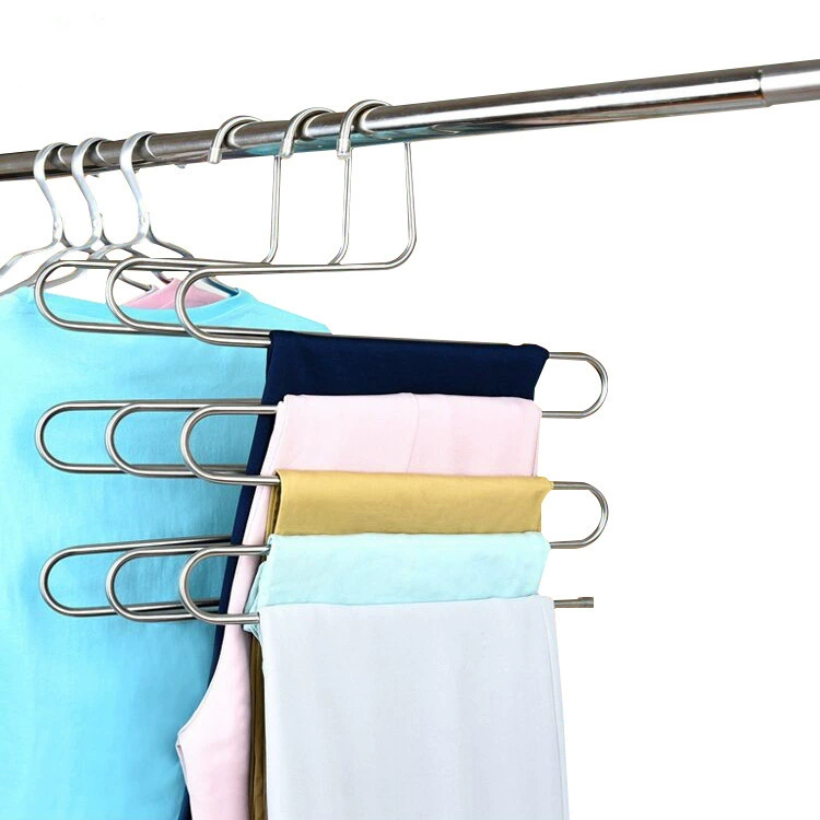 Бытовая стойка для брюк из нержавеющей стали Универсальная стойка для хранения в гардеробе S-образная застежка для брюк Пятислойная стойка для хранения брюк