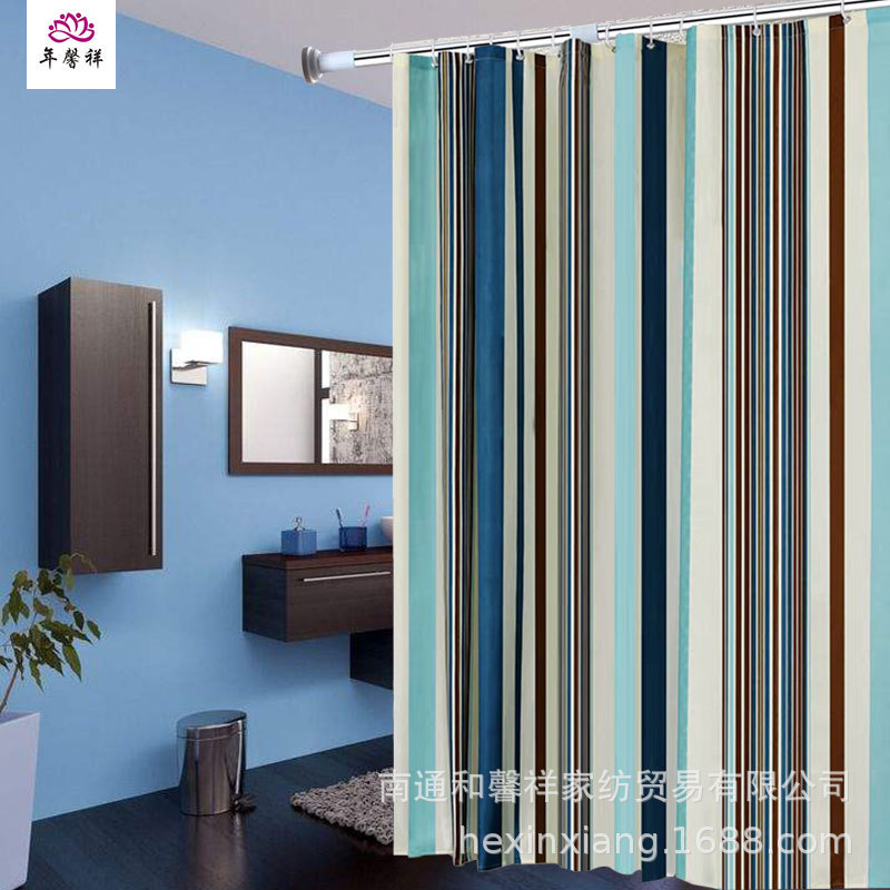 Factory Direct Sales Romantic Stripesd Shower Curtain Fabric Thickeneded Waterproof Polyester Bathroom Curtain Hanging Curtain Cross-Border Shower Curtain