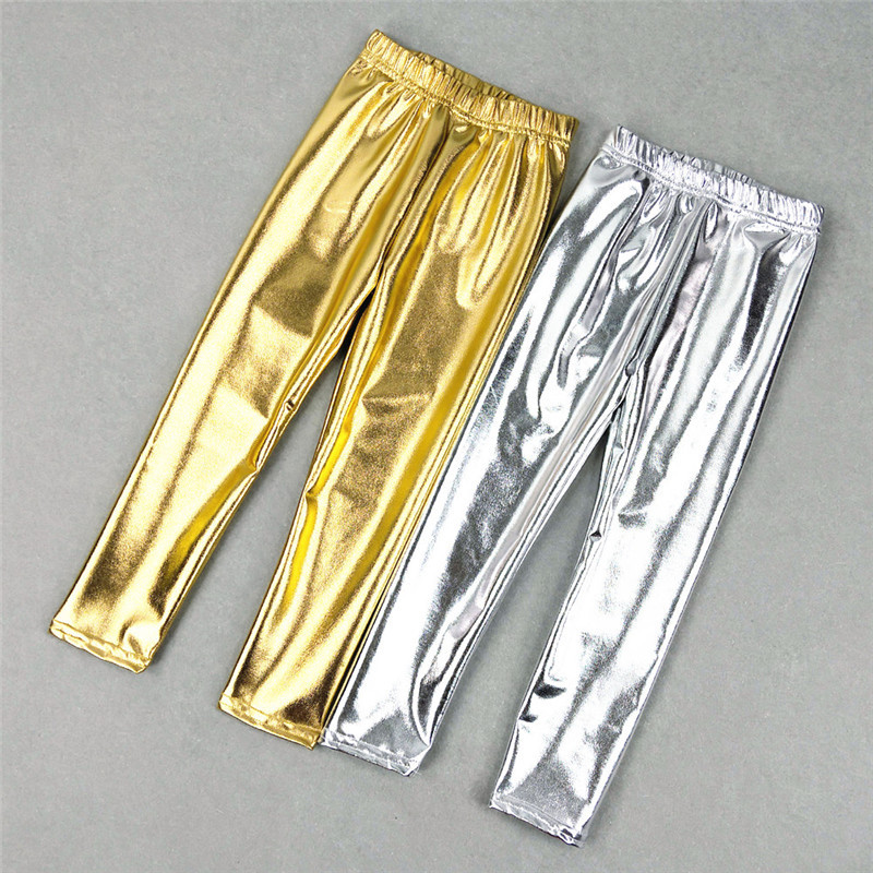 Children's clothing shiny children's pants fashion gold and silver leggings European and American children wear bronzing pants wholesale