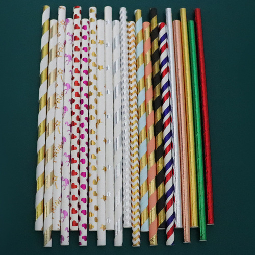 Paper straws new disposable degradable full gold color bronzing striped dots environmentally friendly creative beverage paper straws