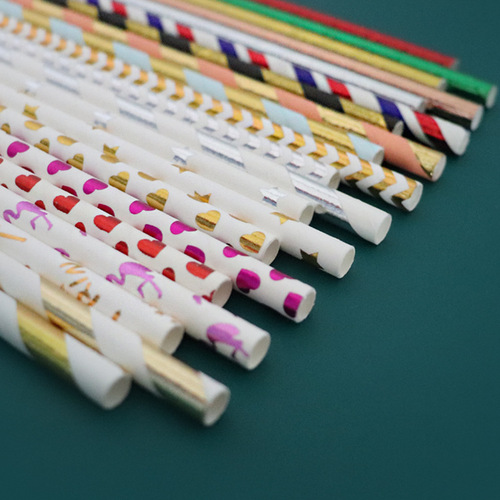 Paper straws new disposable degradable full gold color bronzing striped dots environmentally friendly creative beverage paper straws