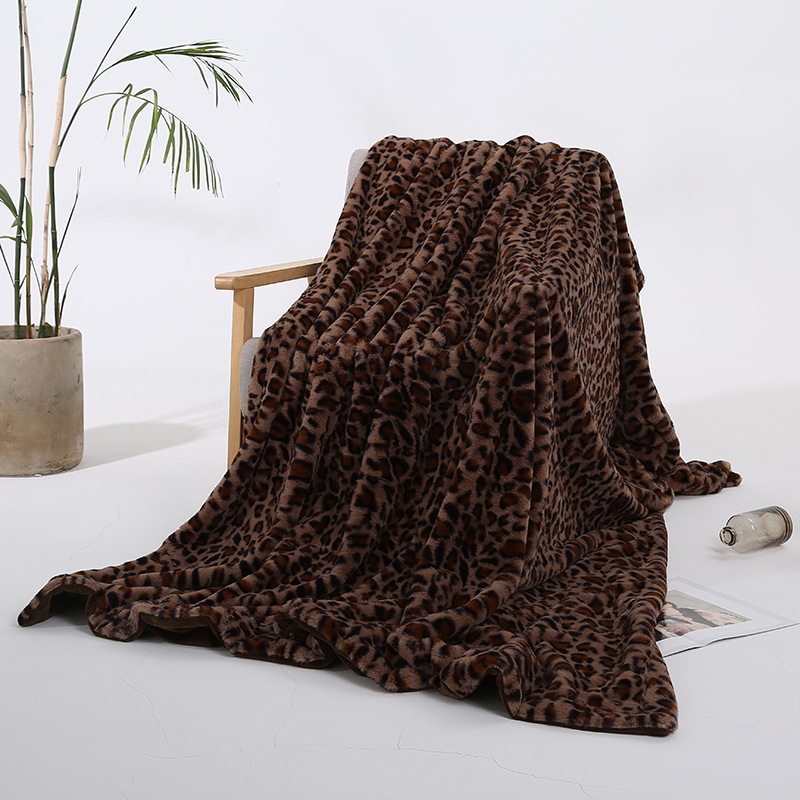 Leopard Pattern Rabbit Hair Crystal Velvet Sofa Midday Sleep Blanket, Cover Blanket_voghion.com