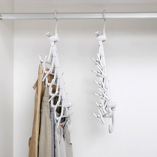 Telescopic and folding multi-layer trouser rack trouser hanger household magic trouser clip wardrobe storage rack trouser hanger