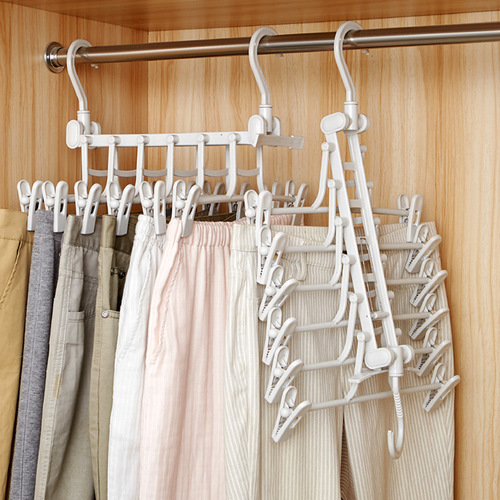 Telescopic and folding multi-layer trouser rack trouser hanger household magic trouser clip wardrobe storage rack trouser hanger