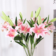 Lan Kwai Fong artificial flower 3-head hand-feel lily artificial flower wedding home decoration flower plant artificial potted flower