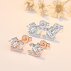 巧兰轩 Trend fashionable silver needle, elegant golden earrings with letters, silver 925 sample, pink gold