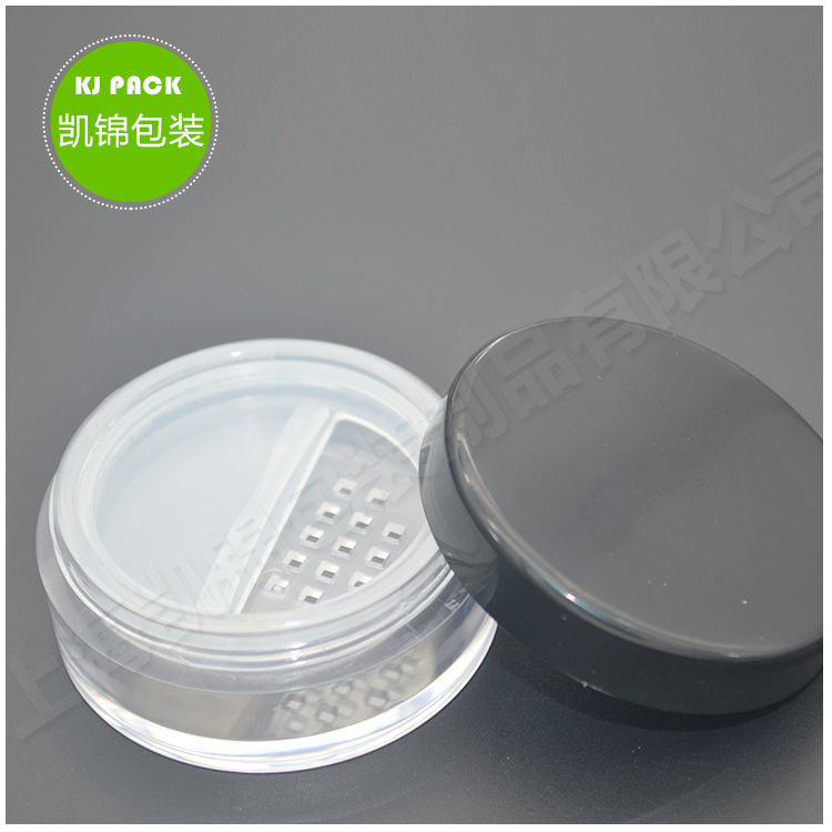 旋转网筛 散粉盒黑盖透明瓶 半网散粉盒圆形包材 10g20g30g