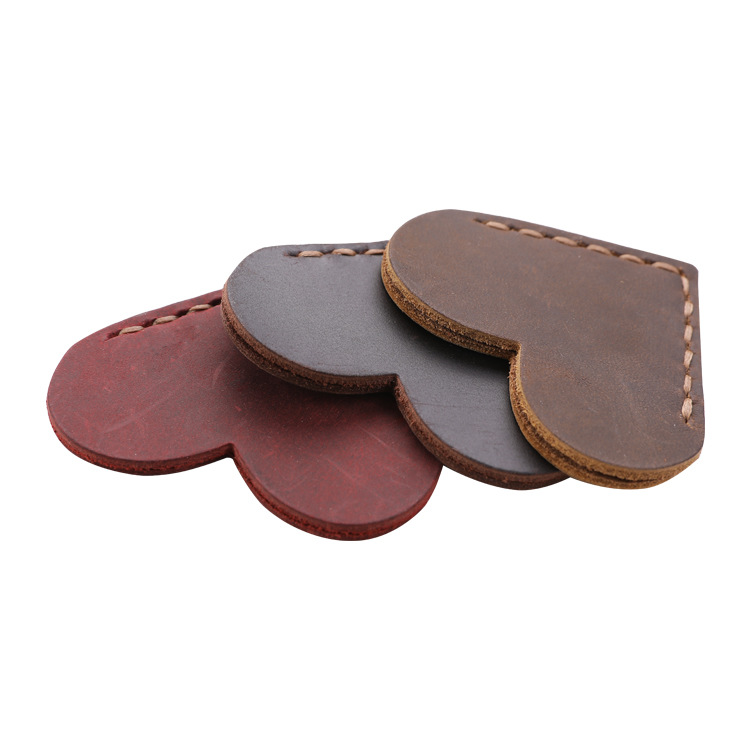 Marcador de cuero genuino primera capa de cuero de vaca costura hecha a mano retro simple en forma de corazón cuero de Caballo Loco DIY marcador de cuero creativo