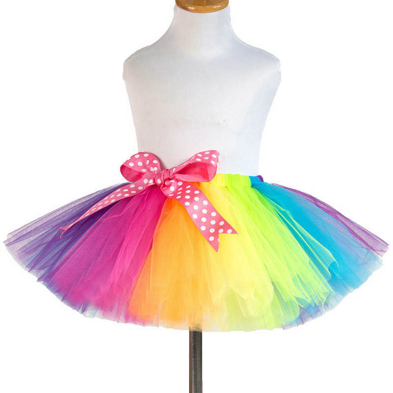 Los niños europeos y americanos Arco Iris malla falda danza rendimiento pettiskirt niñas arco falda Tutu
