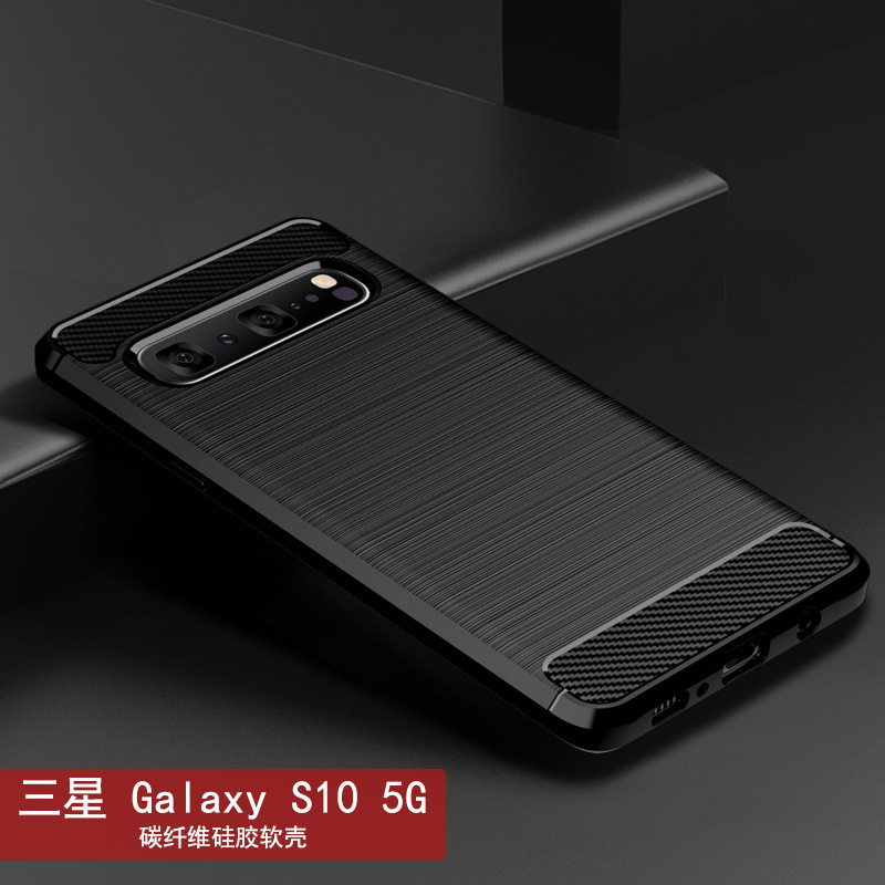 For Samsung S10 5G Phone Case Samsung S10 5G Protective Case Carbon Fiber TPU Brushed Shatter-resistant Case
