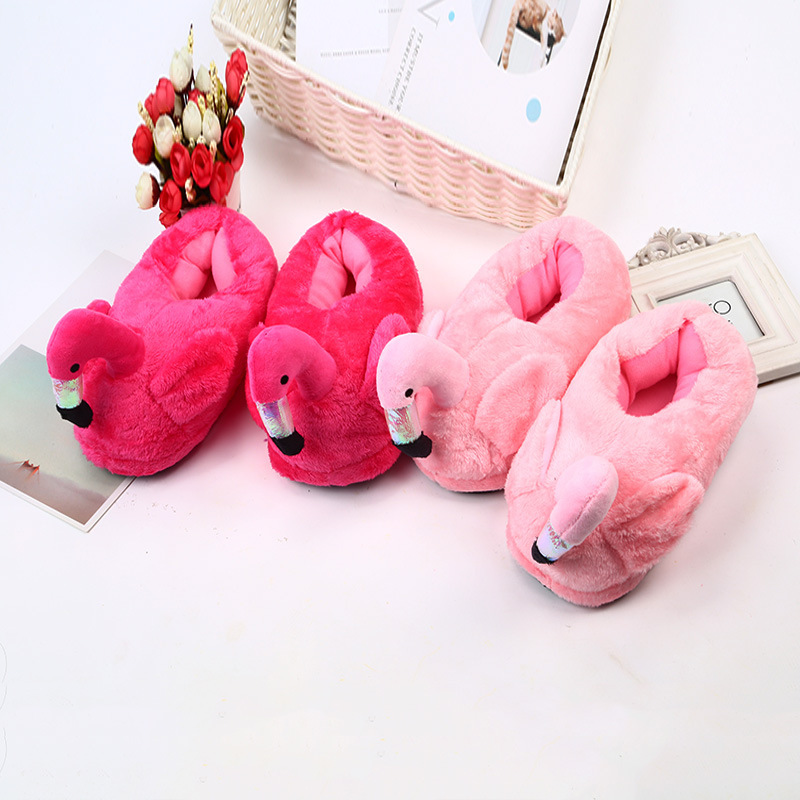 Cross-Border Flamingo Plush Slippers for Couples, Cute Cartoon Thickened Warm Cotton Shoes for Autumn and Winter Home Use