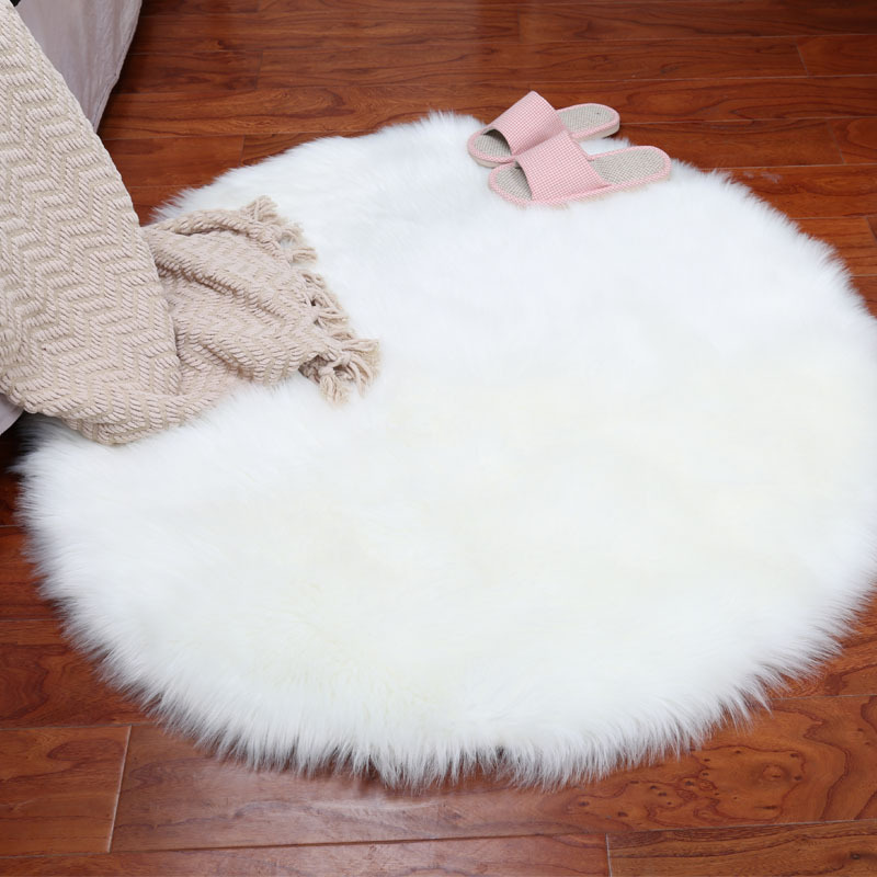White wool-like carpet round blanket dressing stool floor mat blanket plush blanket living room coffee table bedside blanket bedroom