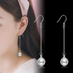 Simple Silver-Plated Pearl Bead Earrings with Tassels, Long Drop Earrings for Women, Ear Hooks, Wholesale