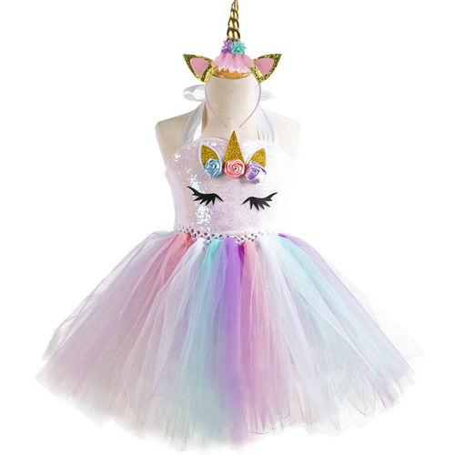 Children's clothing wholesale tutu skirt sequined mesh hand tied girl dress performance unicorn children's dress dress princess dress