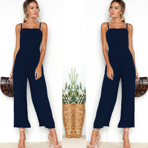 2024 new women's clothing European and American cross-border Amazon AliExpress summer sexy temperament sleeveless solid color jumpsuit for women