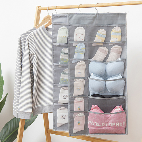 New storage hanging bag Oxford cloth wall-mounted dormitory double-sided underwear socks bra storage 15 grid 30 grid hanging bag