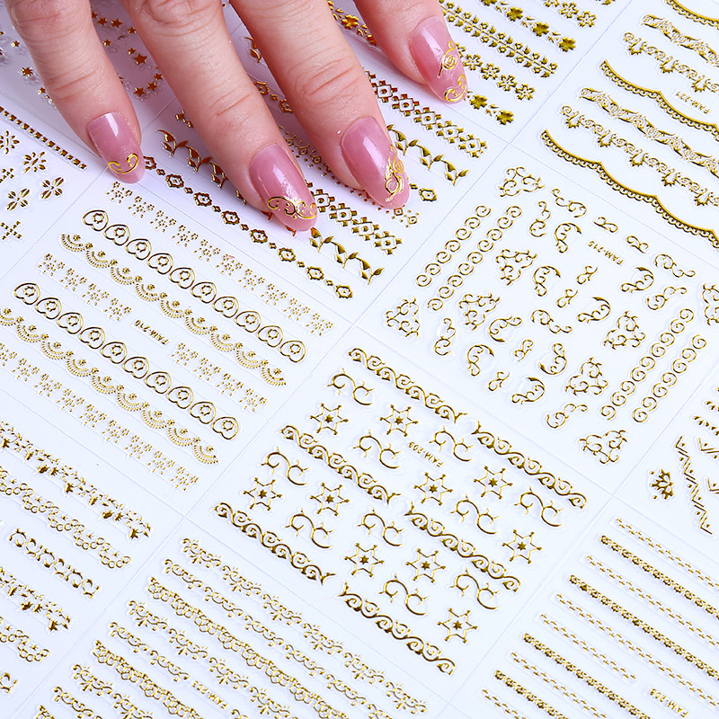 Line Style New Nail Art Decals 3D Gold Foil Nail Stickers Bendable Children's Nail Sticker Chain
