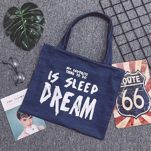 Factory Direct Sale Denim Fabric Shopping Bag, Foldable Canvas Tote Bag Wholesale Eco Cotton Bag with Logo Printing