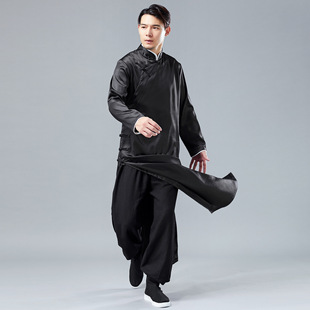 Ma Fan Satin Long Shirt Men's Tang Suit Republic of China Style Long Robe Xiangshang Suit Casual Chinese Style Ethnic Costume Chinese Long Shirt