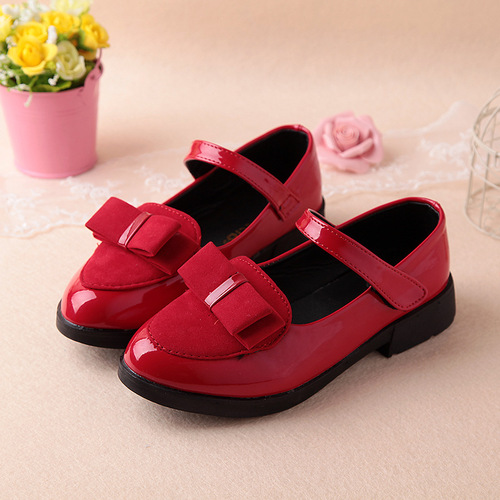 2024 New Princess Shoes Small, Medium and Large Children's Leather Shoes Black Girls Square Mouth Bow Single Shoes Student Performance Shoes