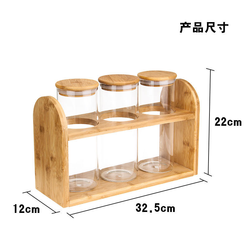 Fuente de la fábrica de granos de cocina almacenamiento frasco de vidrio tapa de madera de bambú sellada frasco de té perfumado frasco de almacenamiento de tres piezas