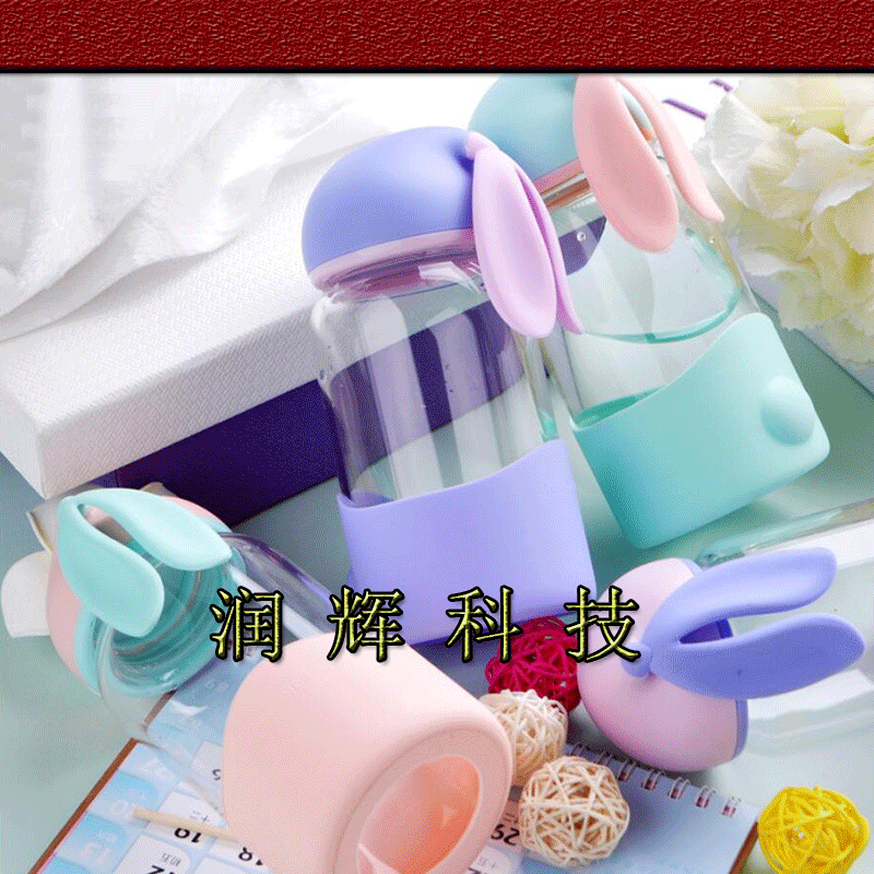  Taza de vidrio con orejas de conejo, diseño lindo para niños, ideal para regalos promocionales con logo.