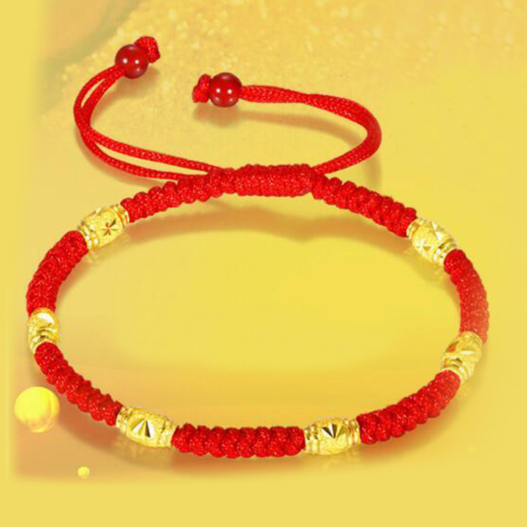 S171 Bracelet Women's Gold Plated Transfer Beads Passepartout Red Rope Men's and Women's Couple Accessories Beads Bracelet