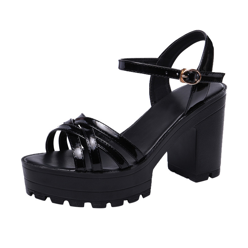 Sandal cao gót nữ kiểu Qipao đế xuồng platform gót dày 10 cm — Màu đen 10cm, Màu trắng 10cm, Màu đen 8cm, Trắng 8cm