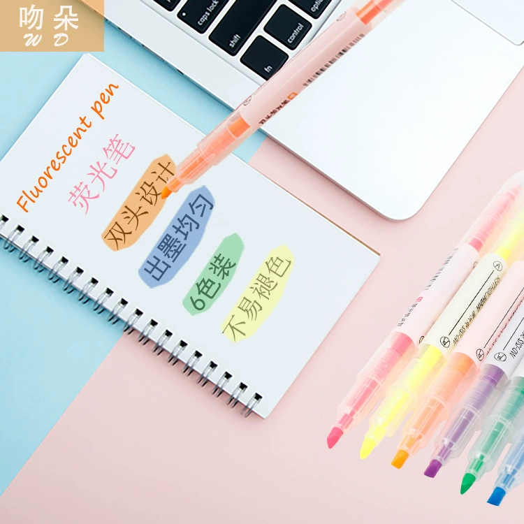 6 цветов 6 двухголовая флуоресцентная ручка цветная флуоресцентная ручка фокус маркировочная ручка флуоресцентная ручка канцелярские товары прямые продажи с фабрики
