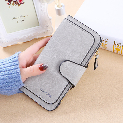 New Style Buckle Women's Korean Version Wallet 3/4 Size Fashion Women's Handbag Multi-Card Slot Women's Wallet Sanding Dual Color Fabric