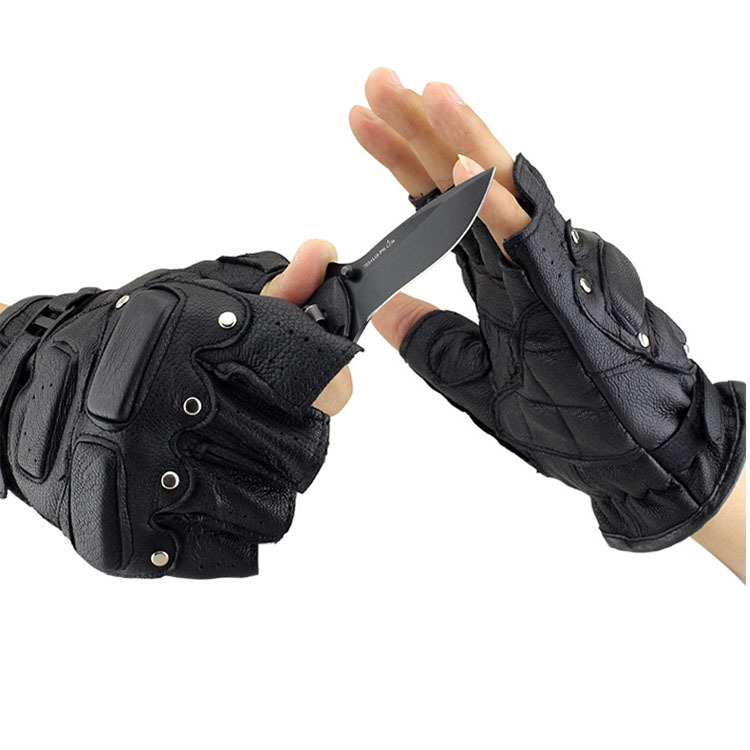 Piel de oveja medio dedo guantes de fitness hombres y mujeres bicicleta de montaña CS deportes transpirable montar medio dedo guantes tácticos