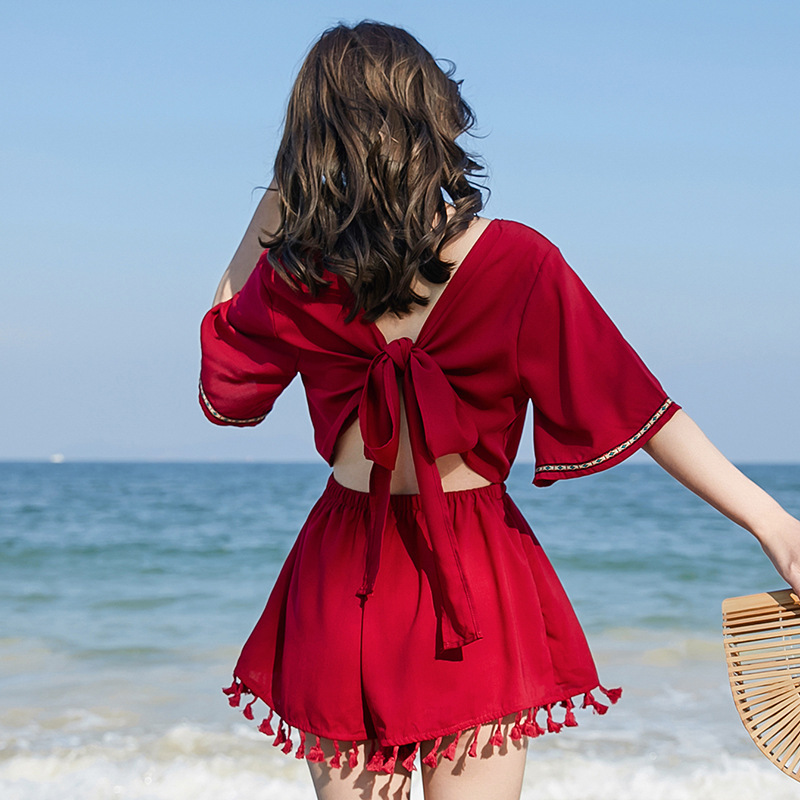 Thailand Fashion Brand Seaside Vacation Ethnic Style Tassel dress Pants Caring Machine Backless One-length Wide-leg Shorts Women's Summer