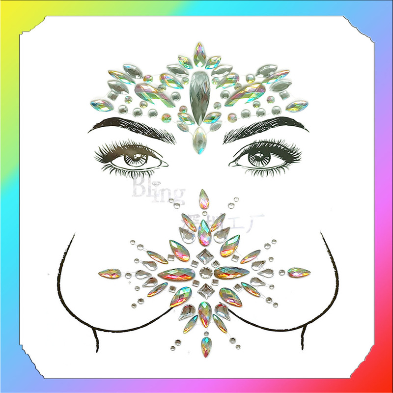 European and American New Tattoo Face Sticker Diamond Chest Sticker Diamond Set Beauty Makeup Face Sticker Acrylic Resin
