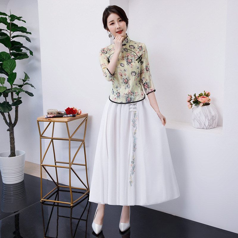 Dropshipping New Cheongsam 2024 Spring and Summer Retro Ethnic Style Small Floral Cheongsam Dress Two-Piece Set Dropshipping New Cheongsam 2024 Spring and Summer Retro Ethnic Style Small Floral Cheongsam Dress Two-Piece Set