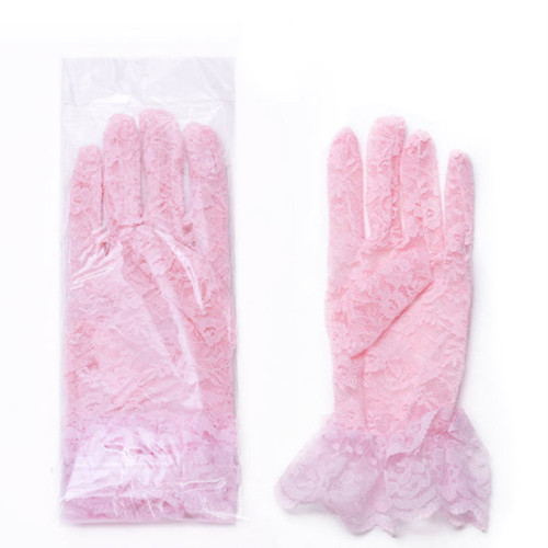 Cross-border lady lace short-sleeve sun protective gloves with large floral edge driving cycling lace gloves for wedding and marriage