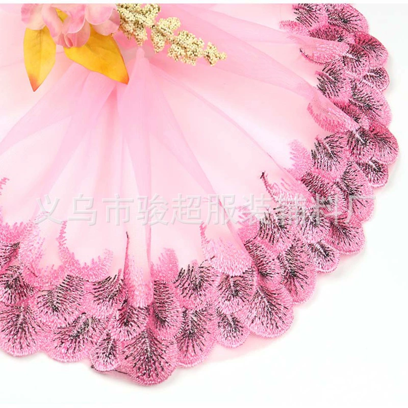 JunChao Lace: Golden Wire Mesh Peacock Feather Embroidered Lace Trim for Textiles, Crafts, and Dolls