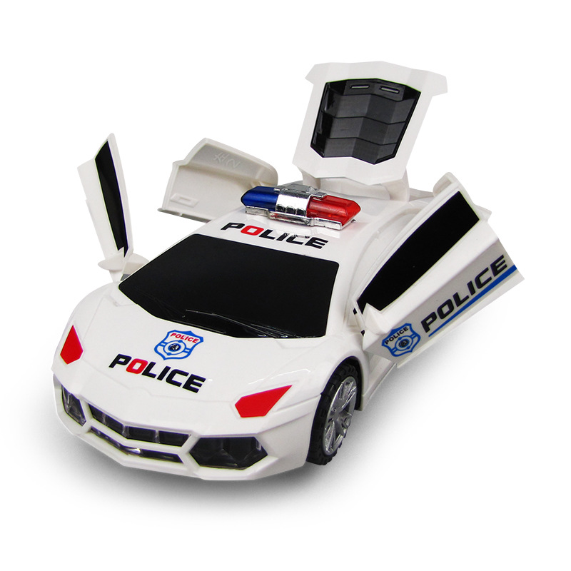 Tiktok mismo colorido coche eléctrico universal música ligera parada de coches de policía de doble puerta para niños Venta caliente juguetes para niños