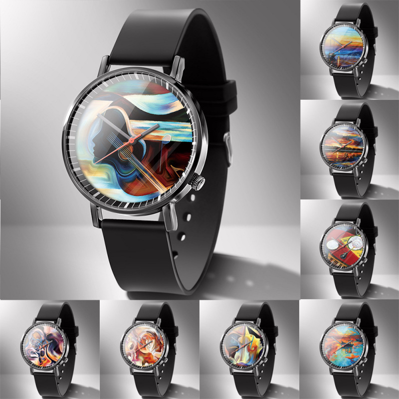 MISS WHITE cross-border hot oil painting violin beauty sunset watch men's and women's fashion watch watch MISS WHITE cross-border hot oil painting violin beauty sunset watch men's and women's fashion watch watch